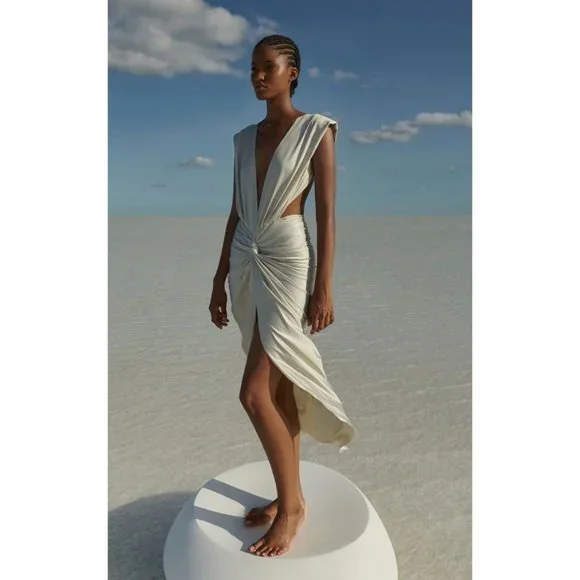 Baobab Mia Plunge V-Neck Gathered Midi Sheath Dress, NWT - Picture 3 of 15